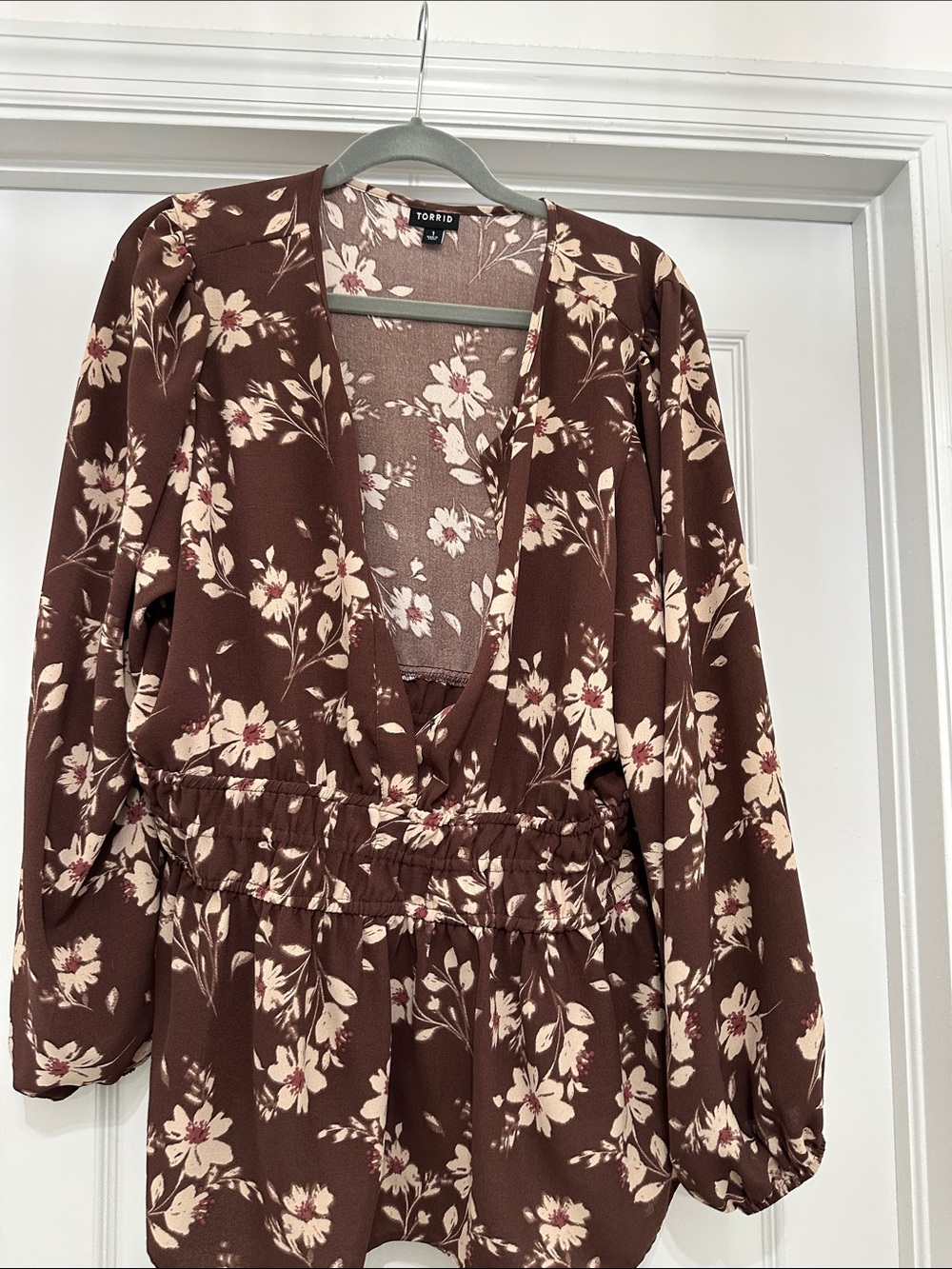 torrid Brown Floral V-Neck Long Sleeve Peplum Dress
